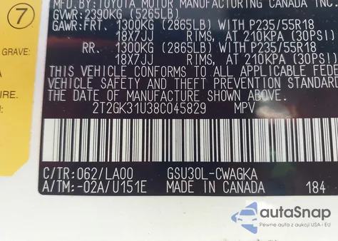 2008 Lexus Rx 350 from USA, damaged, VIN 2T2GK31U38C045829